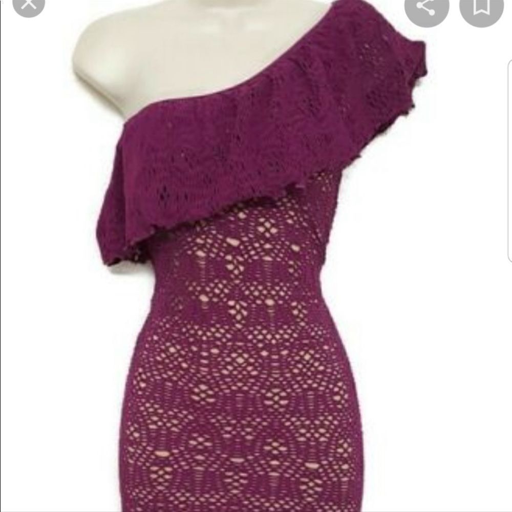 Bebe Off One Shoulder Purple Dress